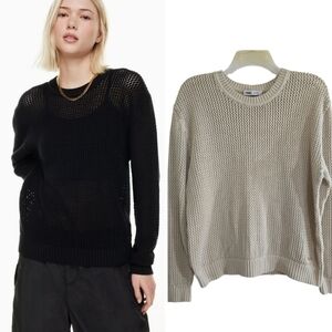 TNA Alemeda Crewneck Sweater In Birch Medium Cotton Open Knit Aritzia